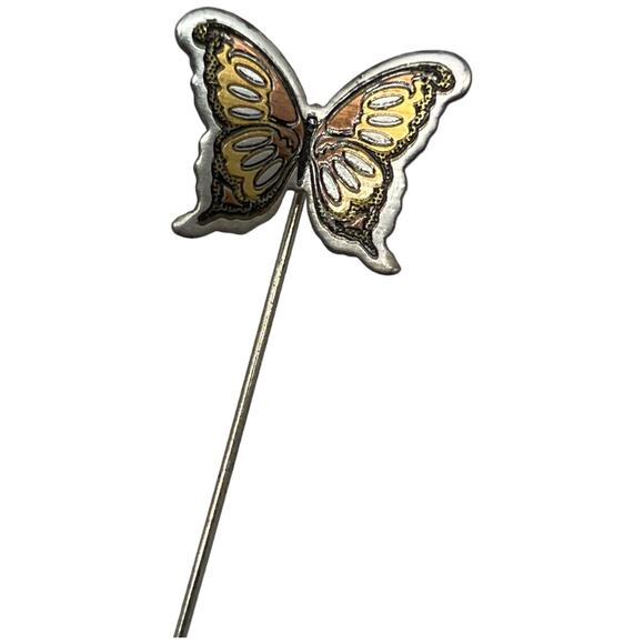 Reed & Barton Damascene Butterfly Stick Pin, 2" Long, Vintage Brooch - Picture 3 of 9